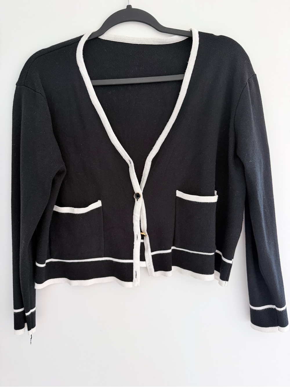 Black & White Trim Women's Cardigan Sweater